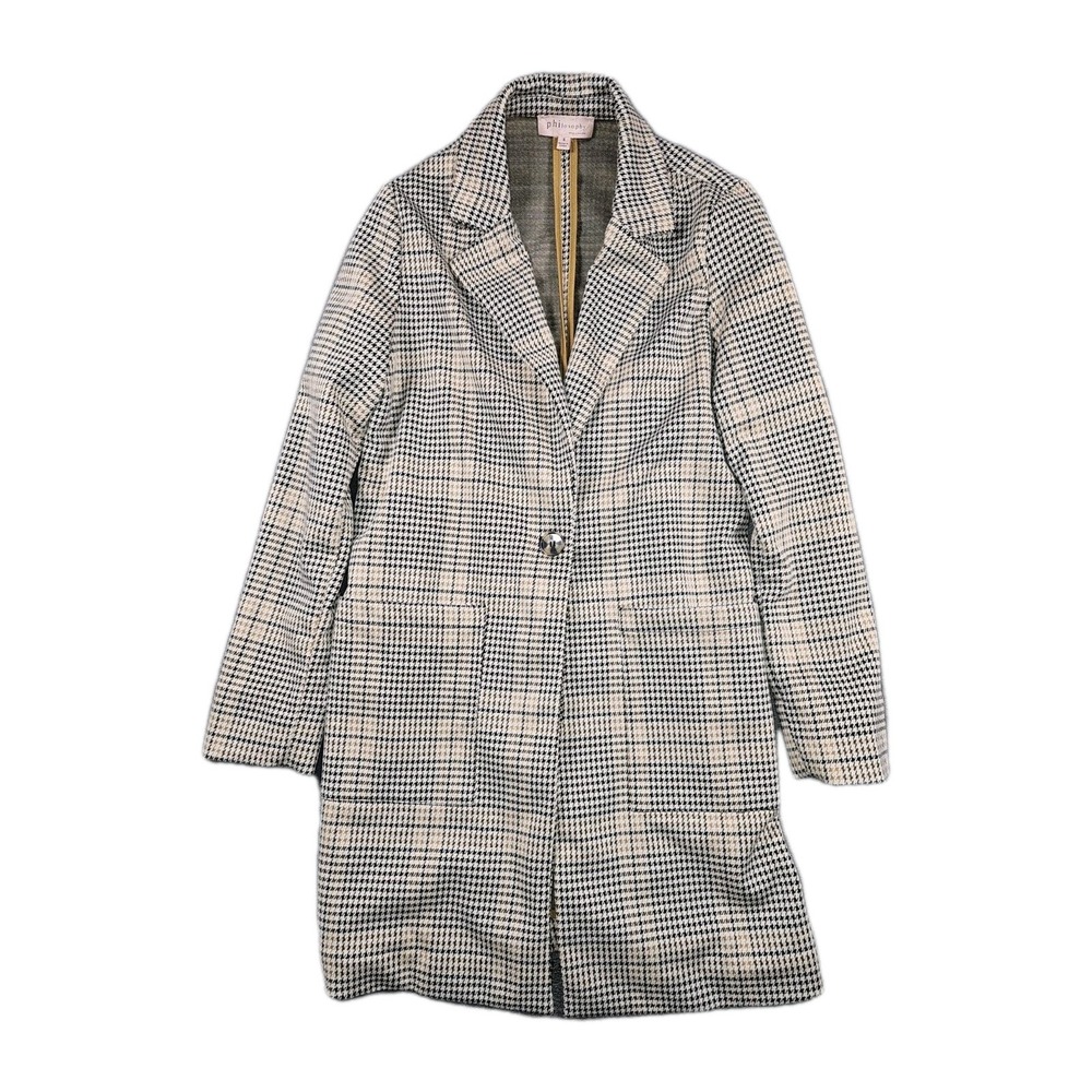 Philosophy Republic Small Houndstooth Glen Plaid Longline Blazer Jacket